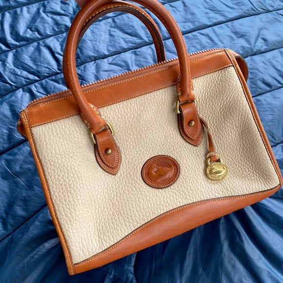Dooney & Bourke Handbags - Dooney & Bourke Cream/Tan Leather Barrel Bag